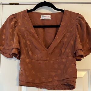 Brown Floral Cropped Blouse